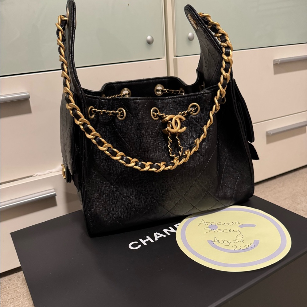 Chanel C25 Black Caviar Shoulder Bag with Gold Chain